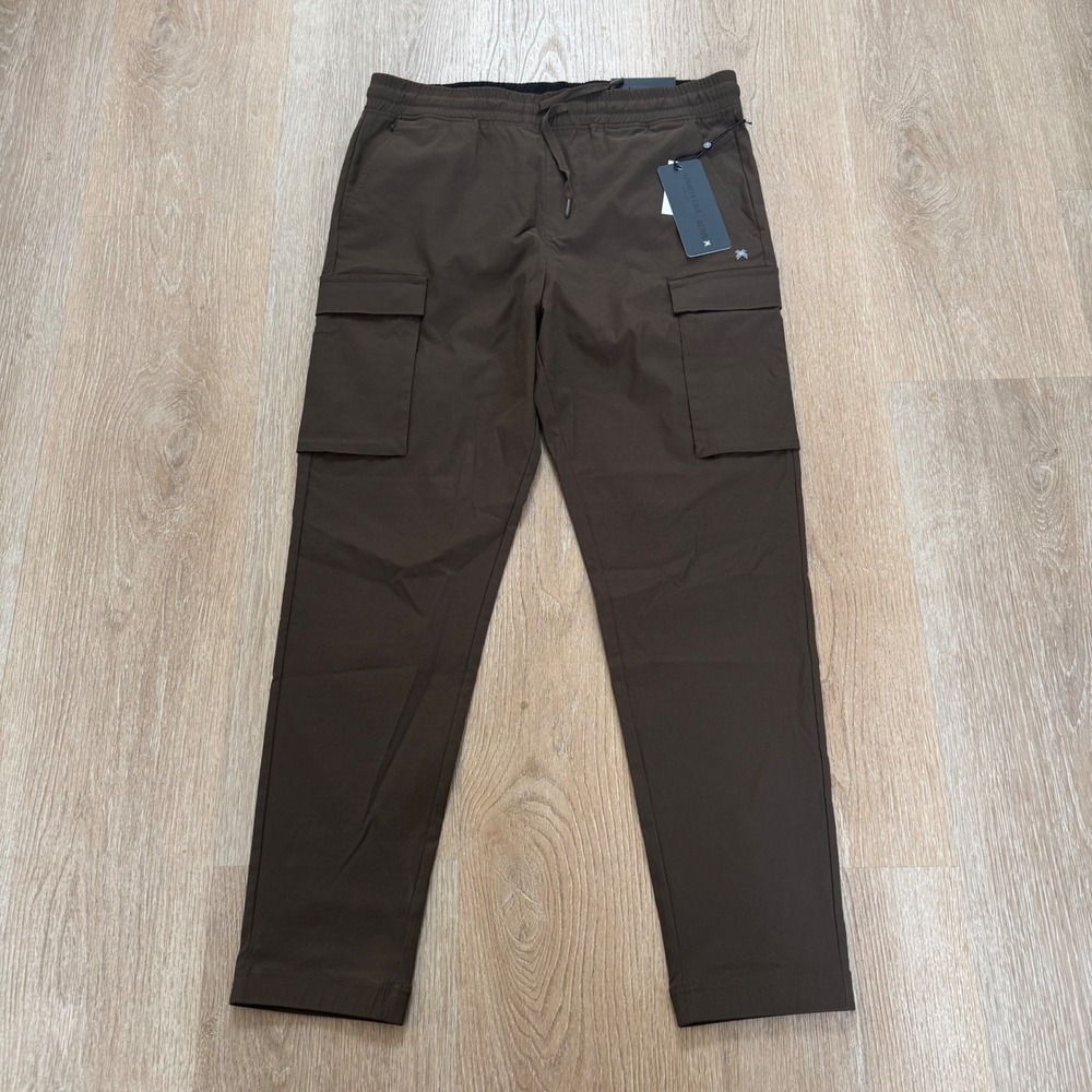 Kenneth Cole Tech Jogger Active Cargo Pants Mens Large Dark Brown Flex Stretch